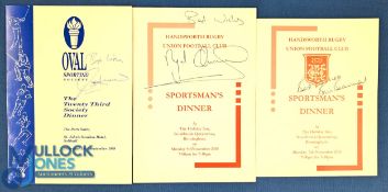Signed Sportsmen's Dinner Menus (3): Nice trio, signed respectively by Bill Beaumont, Rob Andrew and