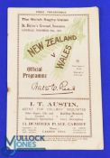 Scarce 1924 Wales v NZ 'Invincibles' Rugby Programme: The All Blacks' 19-0 revenge at Swansea for