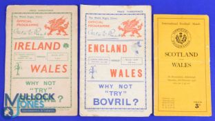 1938 Wales H and A Rugby Programmes (3): Wales v England and v Ireland, and Scotland v Wales; some