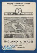 1946 England v Wales Rugby Programme: 'Victory' international won by Wales at Twickenham. Slightly