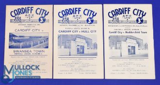 Selection of Cardiff City home programmes 1950/51 Swansea Town, 1951/52 Hull City, 1953/54