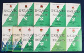1960-80 England v Ireland Rugby Programmes (11): Lovely Twickenham run from 1960-80 inclusive. G/VG