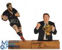 Steve Hansen and Kieran Reed Signed Painted Wooden Rugby Figures (2): Nearer to date, an All Black