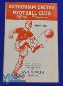 1960/61 Football League Cup Final match programme Rotherham Utd v Aston Villa 1st leg 22 August