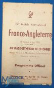 1952 France v England Rugby Programme: Well-worn, hence guides, but well worth having, Angleterre en