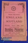 1932/1933 International match programme England v Scotland Amateurs 25 March 1933 at Dulwich Hamlet,