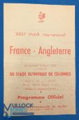 1956 France v England Rugby Programme: Usual Colombes issue of the time, very collectable. A tad