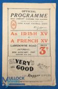 1946 Ireland v France Rugby Programme: 'Victory' International, first unofficial season after WW2.