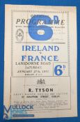 1951 Ireland v France Rugby Programme: Lansdowne Road issue, detailed and illustrated, slight marks,