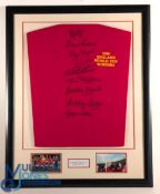 1966 World Cup Winners Commemorative Shirts signed by 9 winners, with signatures of Alan Ball,