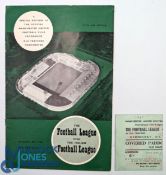Football League v Italian League 1961 Ticket and Programme for The Match at Manchester United FC -