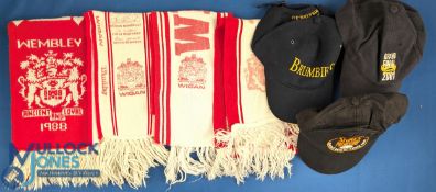 Vintage Wigan Rugby League Scarfs and Rugby Related Baseball Caps - scarvess of Wembley 1988,