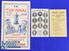 1939 FAC Final souvenir programme 4 page card, no writing, centre pocket fold (kept flat for years),