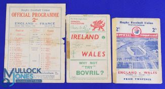 1930s Worn Trio of Rugby Programmes (3): Showing their age with the odd tape, stain or nibbled edge,
