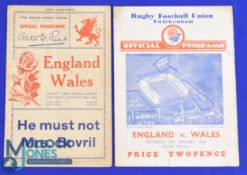 1934 and 1935 Wales and England Rugby Programmes (2): Wales v England 1934, fairly good, and England