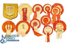 Wigan Rugby League Rosettes plus a Wooden Plaque Shield, a good selection to include League Final,