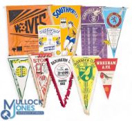 Vintage English League Football Pennants, of Wrexham, Aston Villa, Carlisle United, Stoke City,