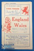 1924 Wales v England Rugby Programme: Standard interesting Welsh multi-page issue with pics and