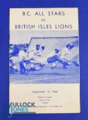 1966 British and I Lions v British Columbia All Stars Rugby Programme: Very rare, from the