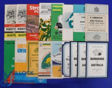 1957-84 Australian Tourists in Wales Rugby Programmes (16): v Barbarians 1958, 67, 76, 84 and 88;
