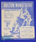 1947/48 Bolton Wanderers v Manchester Utd Div. 1 match programme 29 March 1948, fold out type; faint