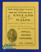 At Walsall: 1921 English schools, FA programme England v Wales boys at Hillary Street Walsall 30
