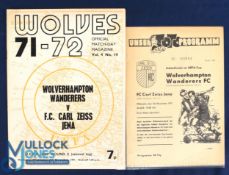 1971/72 UEFA Cup Wolverhampton Wanderers home programmes v Carl Zeiss Jena, AWAY at Carl Zeiss