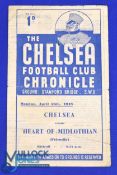 1947/48 Chelsea v Heart of Midlothian friendly match programme, 4 pages; folds, kept flat, age