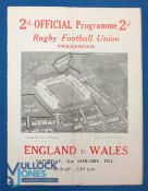 1933 England v Wales Rugby Programme: First Welsh win at Twickenham, 4pp card. Fold but good