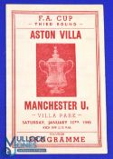 1947/48 FAC Aston Villa v Manchester Utd 3rd round souvenir match programme (by Ross), 4 pager;
