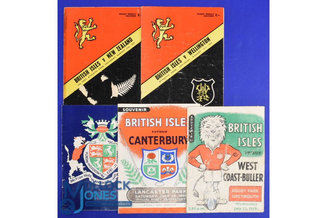 1959 British and I Lions Rugby Programmes (5): v NZ 2nd test, signed by Roddy Evans, and v