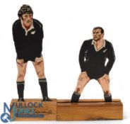 Graham Mourie Signed and Andy Haden Painted Wooden Rugby Figures (2): Another two mighty All Black