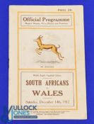 Rare 1912 Wales v S Africa Rugby Programme: Impressive 16pp issue from Cardiff for the visit of