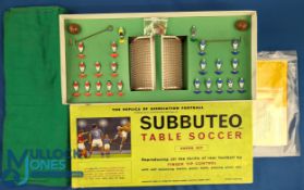 1962-63 Subbuteo Table Soccer Super Set, with celluloid team, red shirts, white shorts, blue shirts,