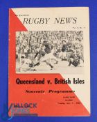 1966 British and I Lions v Queensland Rugby Programme: Queensland Rugby News issue, packed 12pp, few