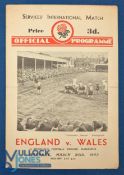 1943 England v Wales Rugby Programme: Wartime card issue from Gloucester, interesting. Good