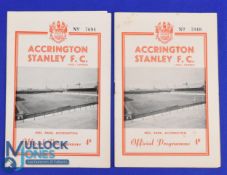 1961/62 Accrington Stanley last league season home match programmes v Workington (11 November 1961);