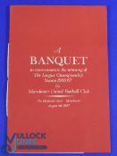 1967 Manchester Utd Banquet Menu to commemorate the winning of the Division 1 Championship 1966/67