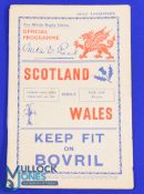 1939 Wales v Scotland Wales Rugby Programme: Last such clash pre-WW2, packed issue, VG other than