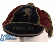 1926-27 Rugby Honours Cap: Maroon and Navy alternate panels, rampant golden lion, and 1926-7 to