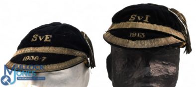 Scottish Football League Caps (2): Pair of black caps with silver braid and tassel, 'Eton' brand