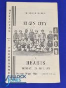 1974/75 Elgin City v Hearts friendly match programme, fold out type, 12 May 1975 at Borough