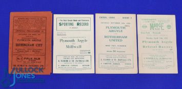 Selection of Plymouth Argyle home programmes to include 1946/47 Birmingham City, 1950/51 Millwall,