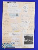 1950s/60s Rugby Autographs Collage: 27 neat autographs on various media laid down to large stiff