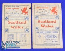 1925 and 1929 Wales v Scotland Rugby Programmes (2): Both a tad grubby to cover and/or with fold,