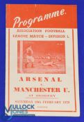 1958/59 Arsenal v Manchester Utd Div. 1 souvenir 4 page card programme by South Western Publicity