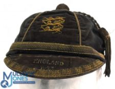 1893 Scarce England Football Home International Cap, with gold/silver thread three lions and date,