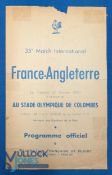 1960 France v England Rugby Programme: Last of the giveaway Paris issues for an English visit. A