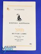 1966 British and I Lions v Western Australia Rugby Programme: Scarce 12pp issue from Perth. Signed