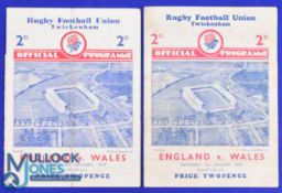 1937 and 1939 England v Wales Rugby Programmes (2): 1937 with a fold, the latter VG, the usual
